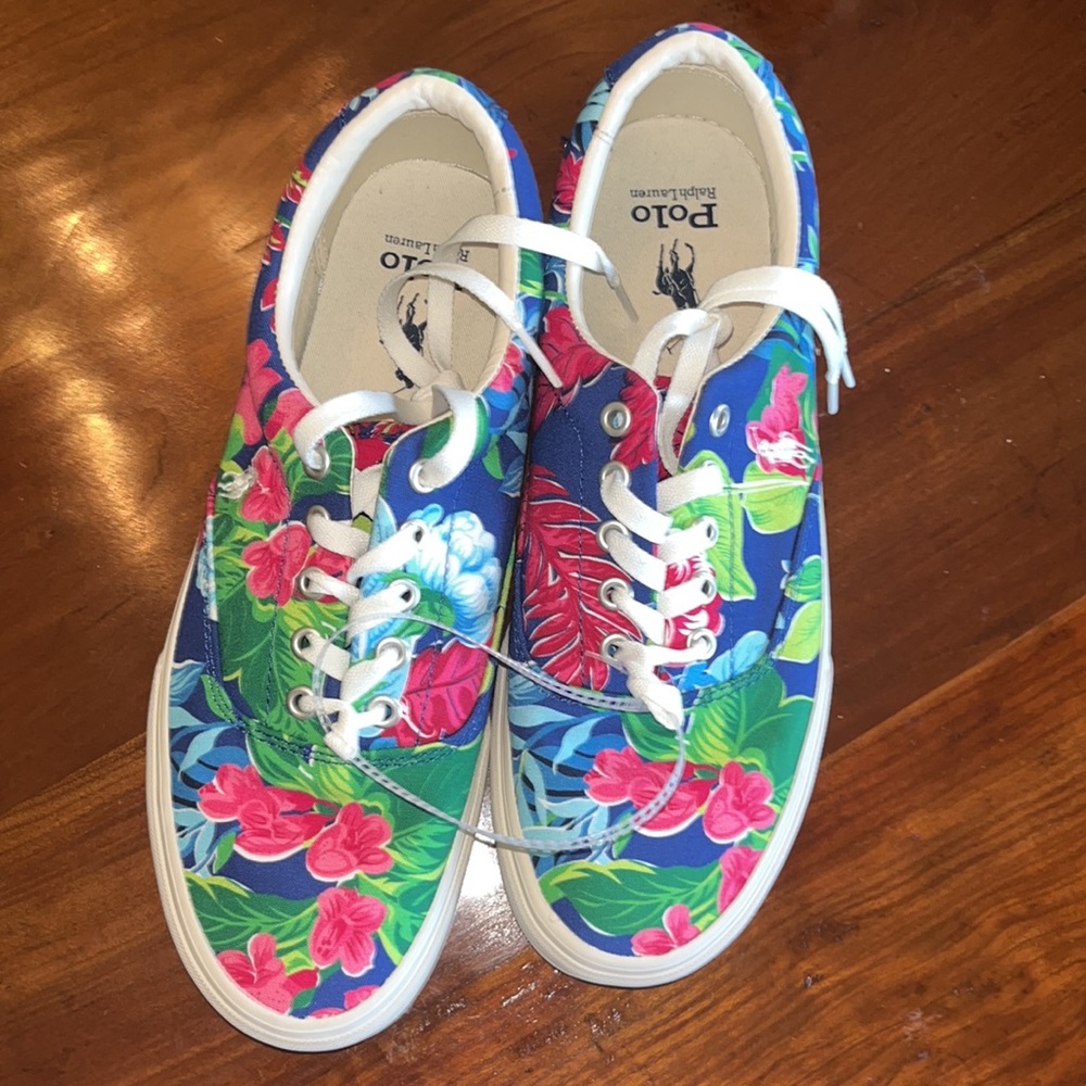 Polo Ralph Lauren Keaton Pony Floral Men's Canvas Low Top Shoes Sneakers - Picture 8 of 10